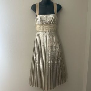 MALANDRINO Gold Tan Midi Pleated Dress